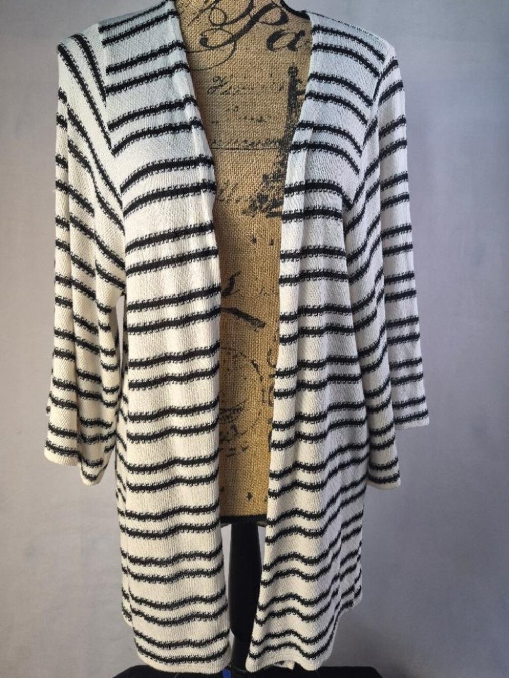 Daytrip Women's Open Front Cardigan White/Black Strips L